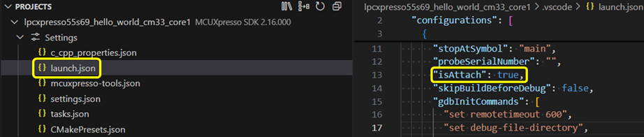 Multicore Debug Attach Json