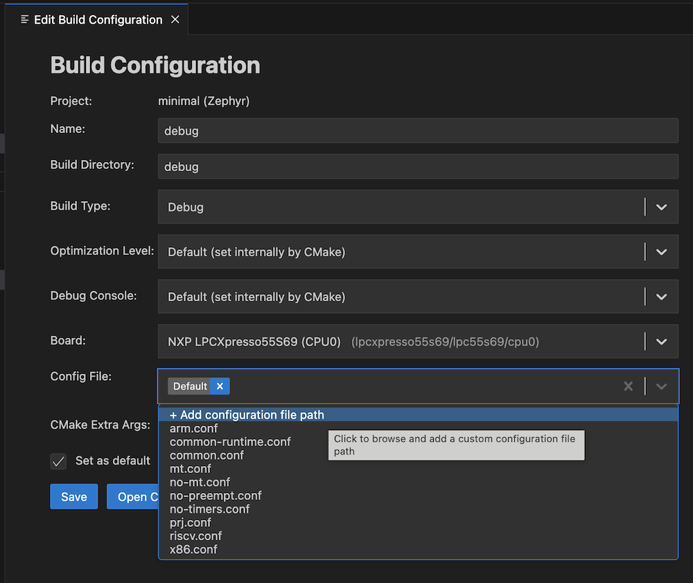 Zephyr Change Add Config File
