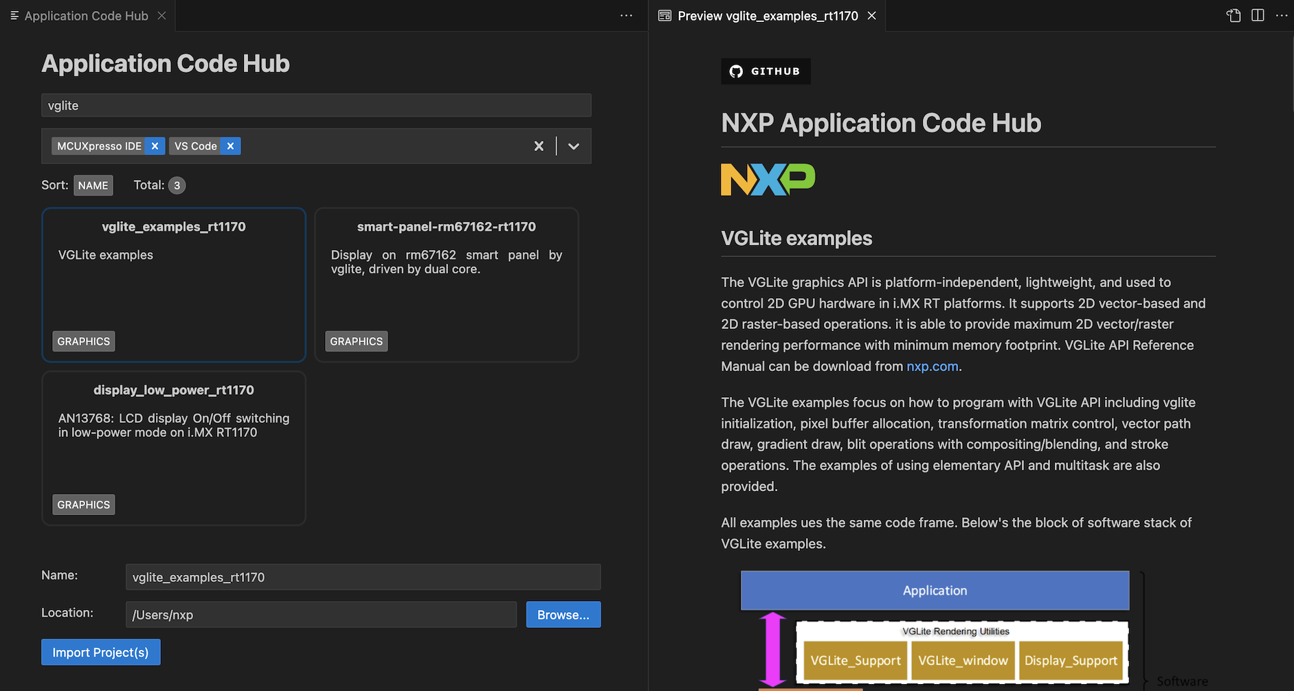 The description preview of a selected project