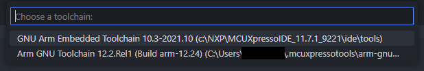 MCUXpresso IDE Import Multiple Projects select toolchain