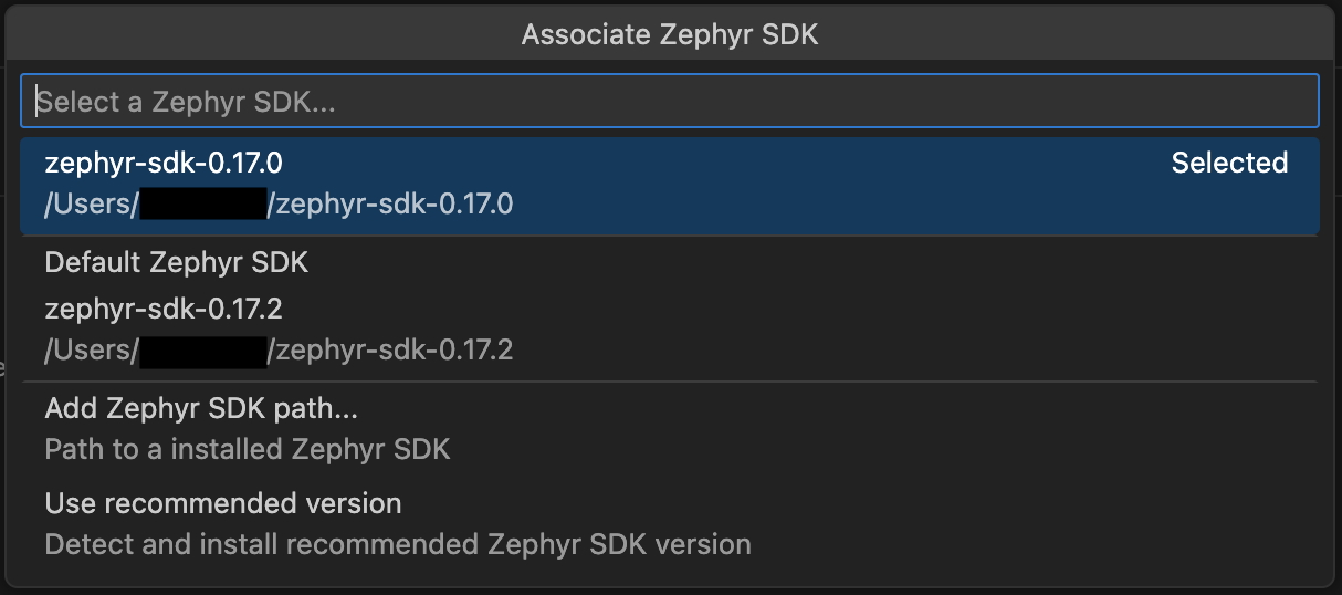 Zephyr SDK options
