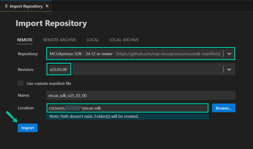 Import MCUX Repository