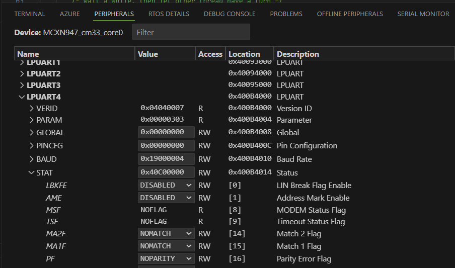 Peripherals View LPUART4