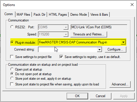 ACH FreeMASTER COMM Options