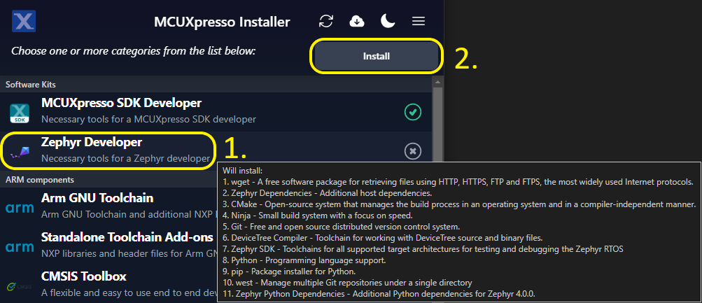 Install Zephyr dependencies
