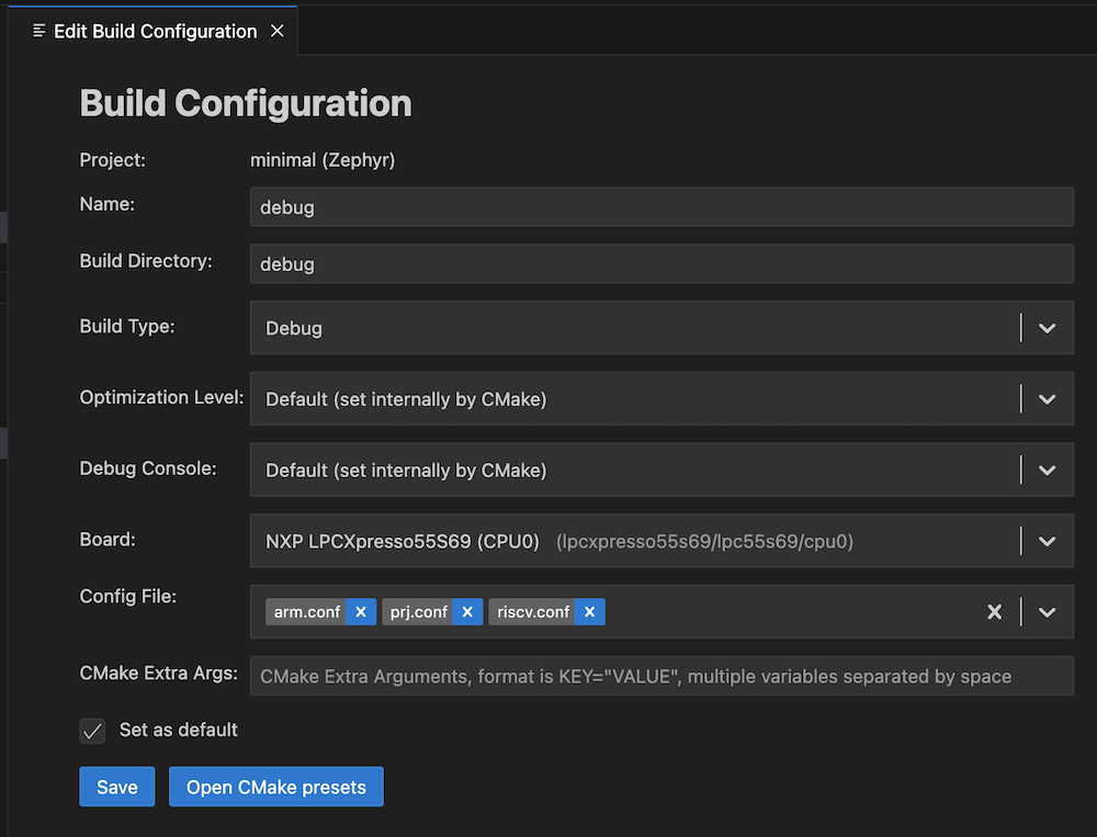 Zephyr Change Config File