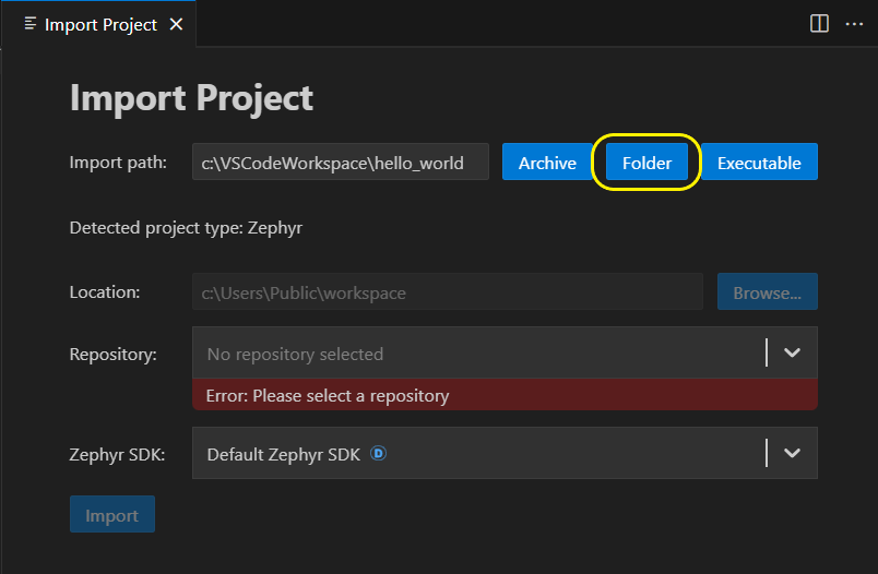Import Project from Folder