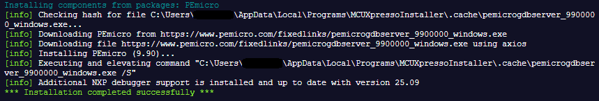 MCUXpresso Installer Console Details