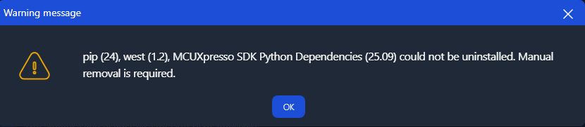 MCUXpresso Installer Undo Warning