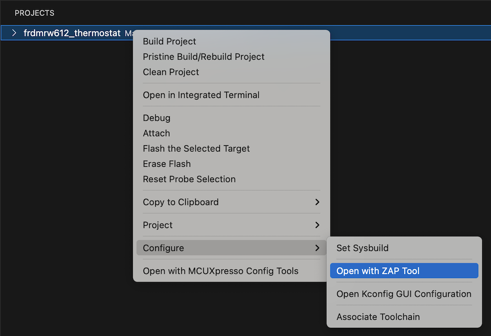 ZAP tool configure option