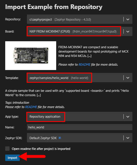 Import example project
