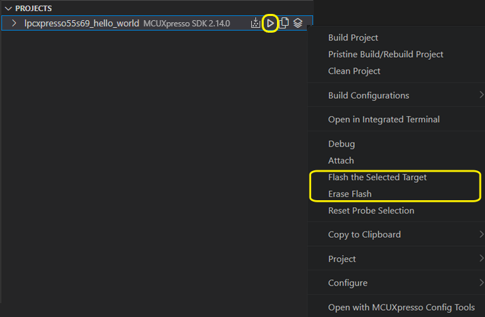 Flash erase quick access options