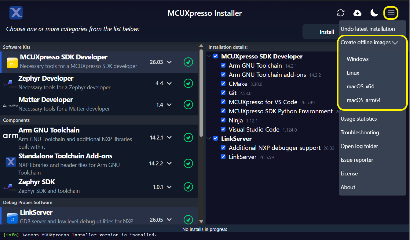 MCUXpresso Installer - Create offline image