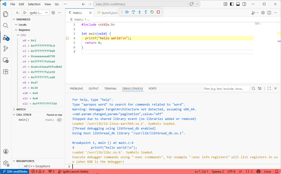 Debugging Linux application with VS Code over SSH