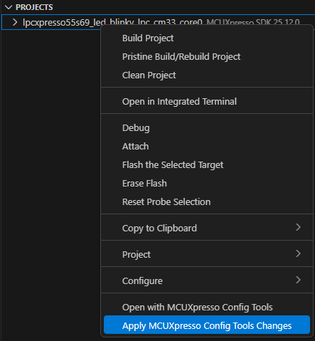 Apply Changes Menu