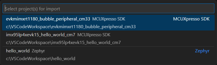 Import Project Quick Pick