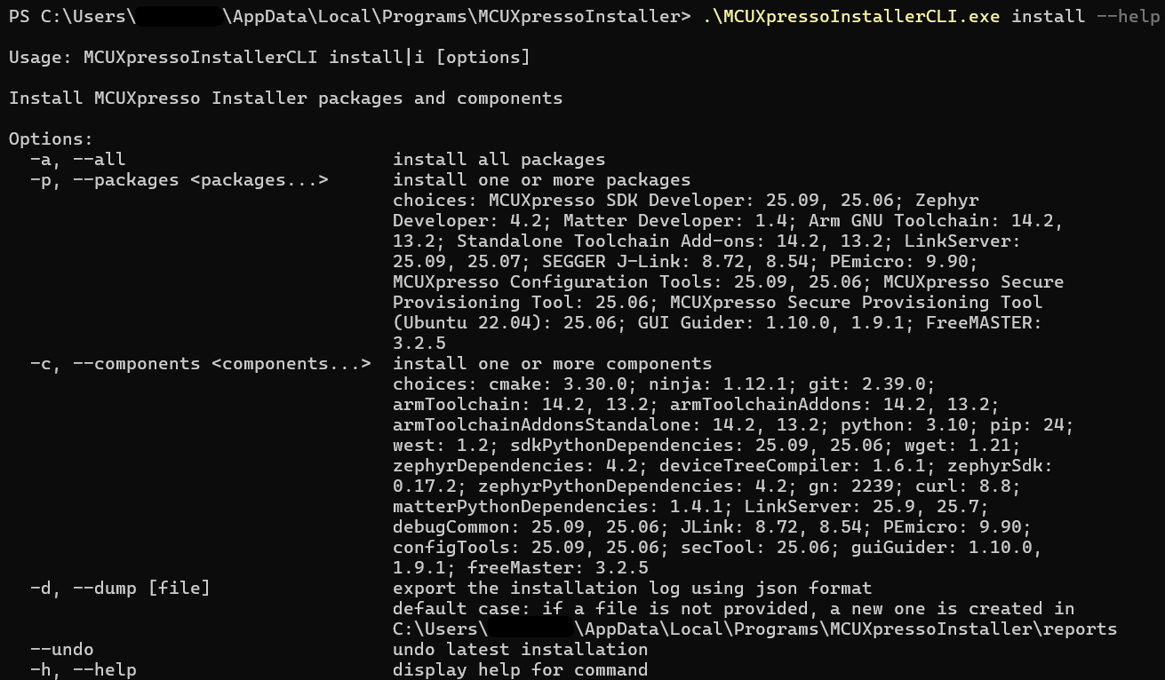 MCUXpresso Installer - Install Help