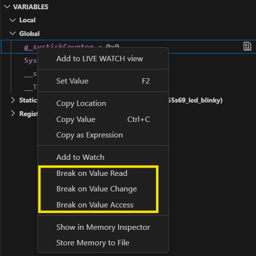 Watchpoints for Variables