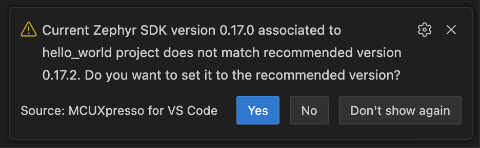 Zephyr SDK version mismatch warning