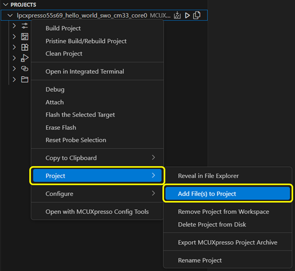 Add Files to Project Context Menu