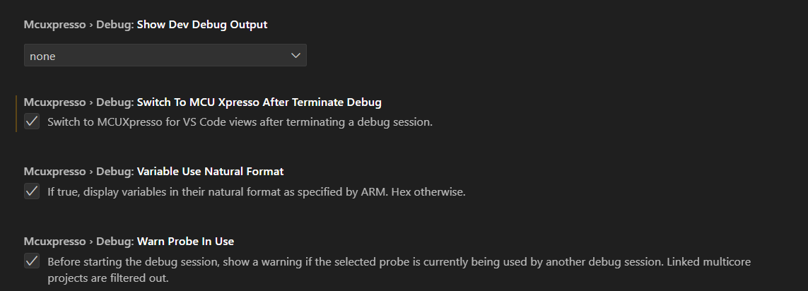 Debug settings (2)