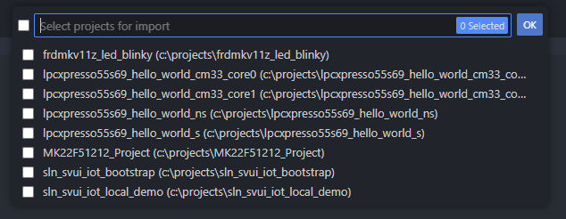 MCUXpresso IDE Import Multiple Projects selection