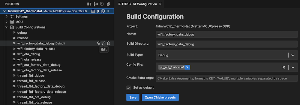 Build configurations options