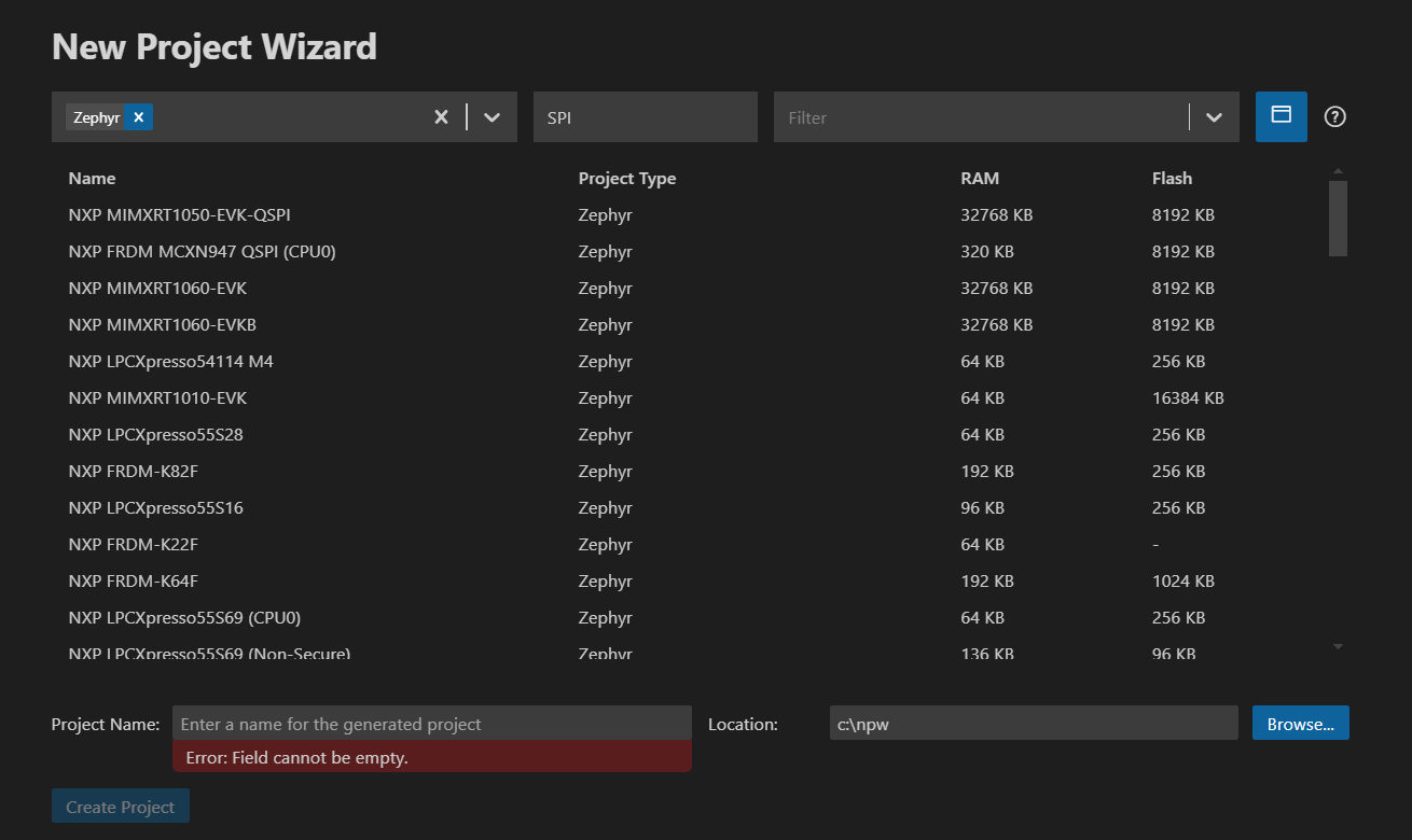 NPW search - SPI query will return Zephyr boards that support SPI