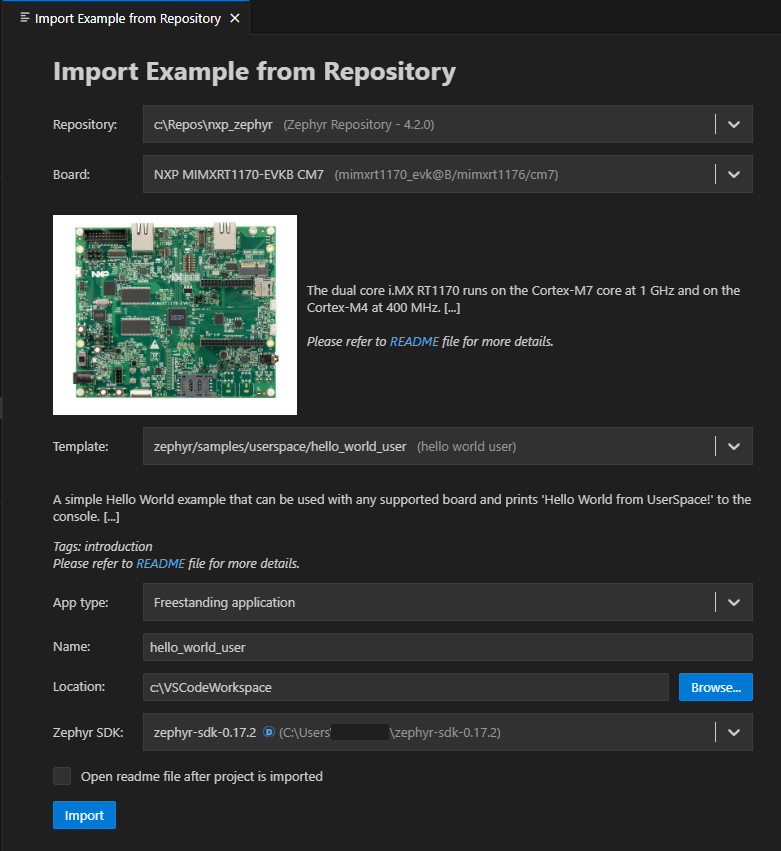 Zephyr import example