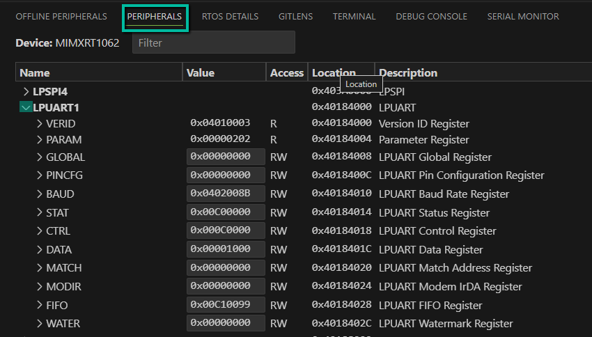 Peripheral View LPUART