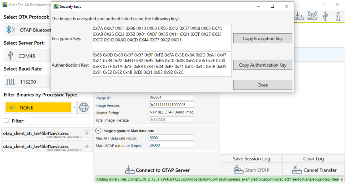 Encryption key and authentication key