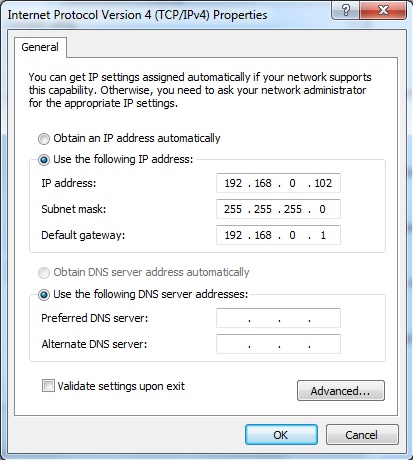 Test PC NIC configuration