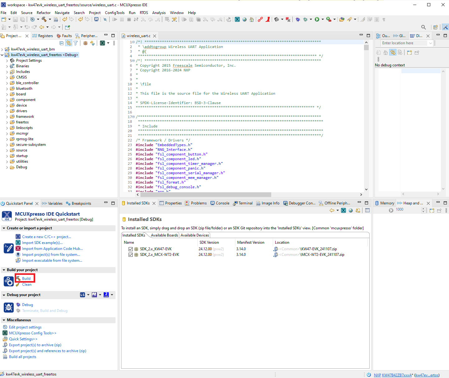 Build the Wireless UART FreeRTOS project