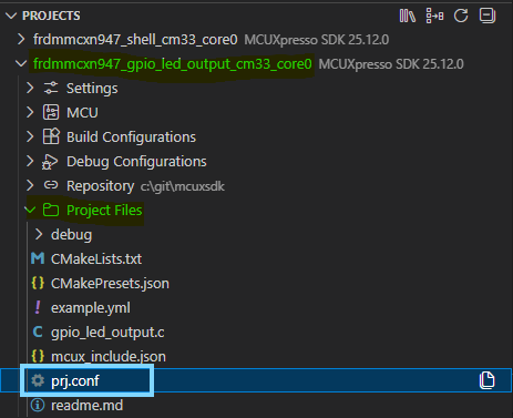 Open prj.conf for GPIO