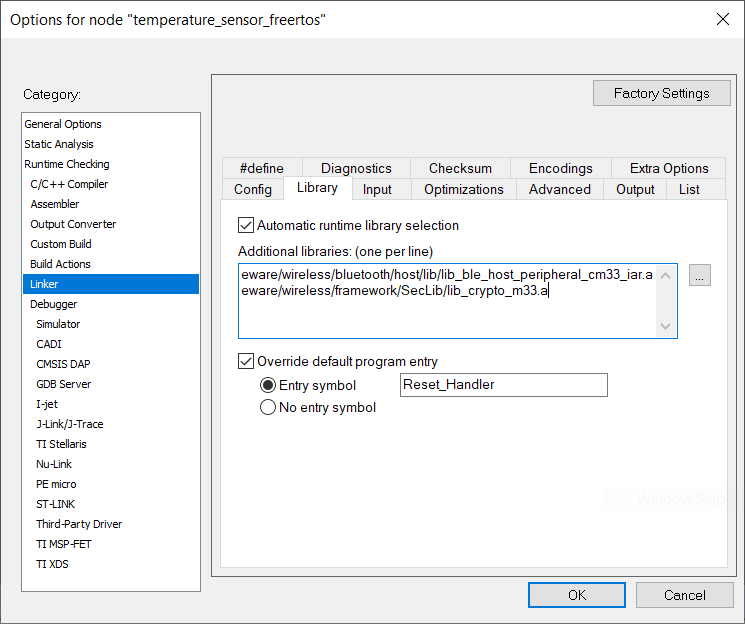 Linker configuration for Temperature Sensor