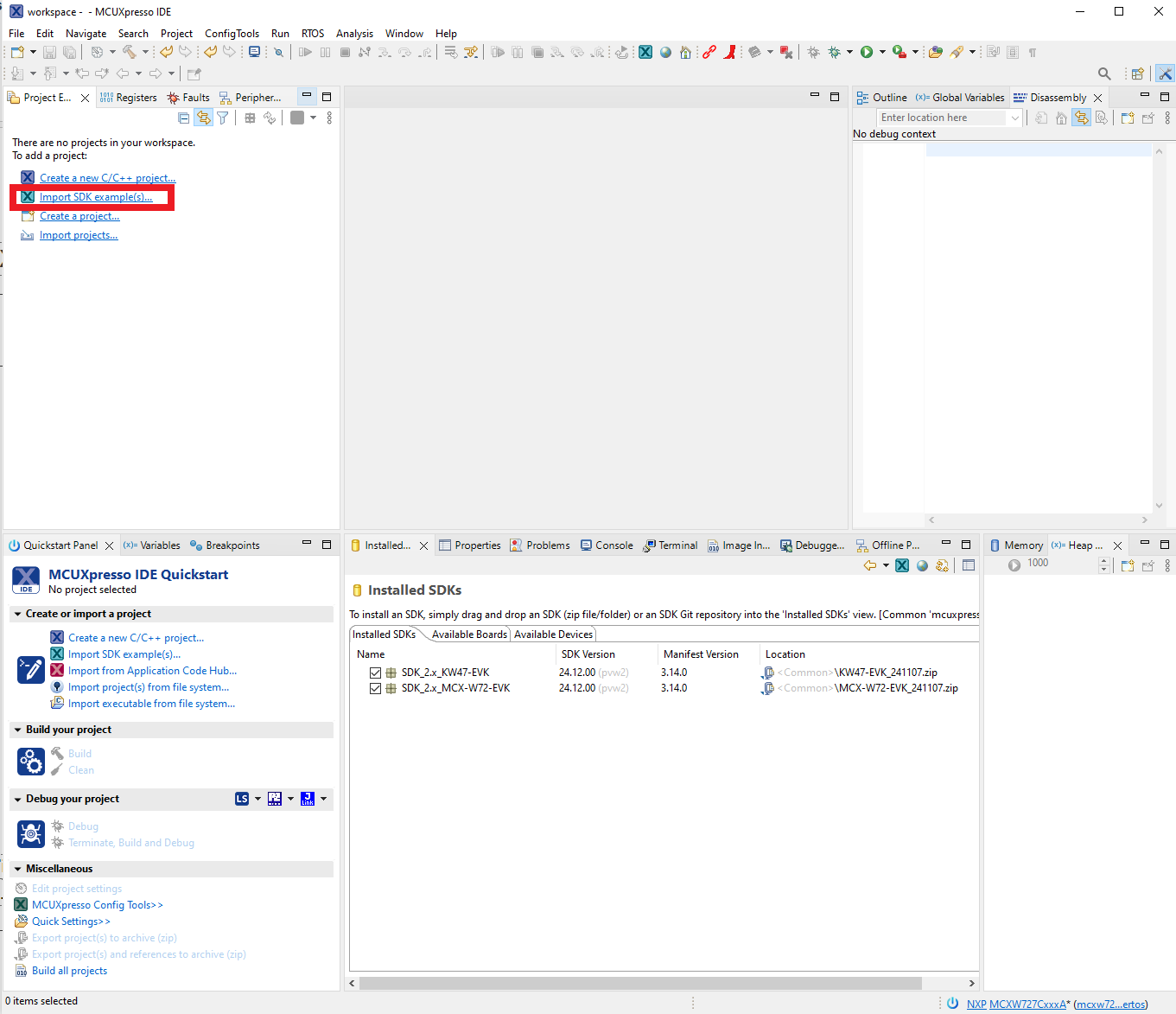 Importing SDK example(s)