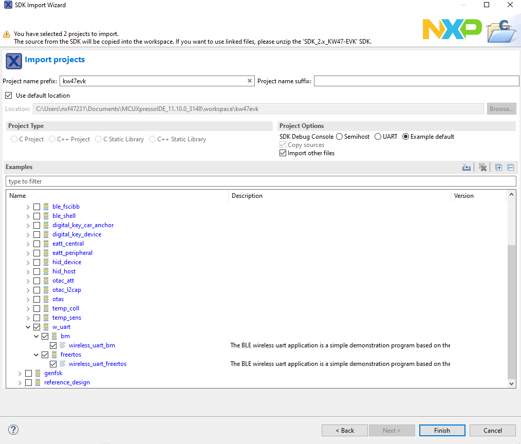 Select Wireless UART FreeRTOS project