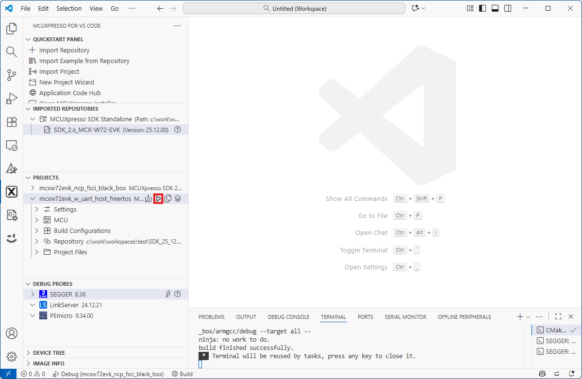 Debug the Wireless UART Host FreeRTOS application