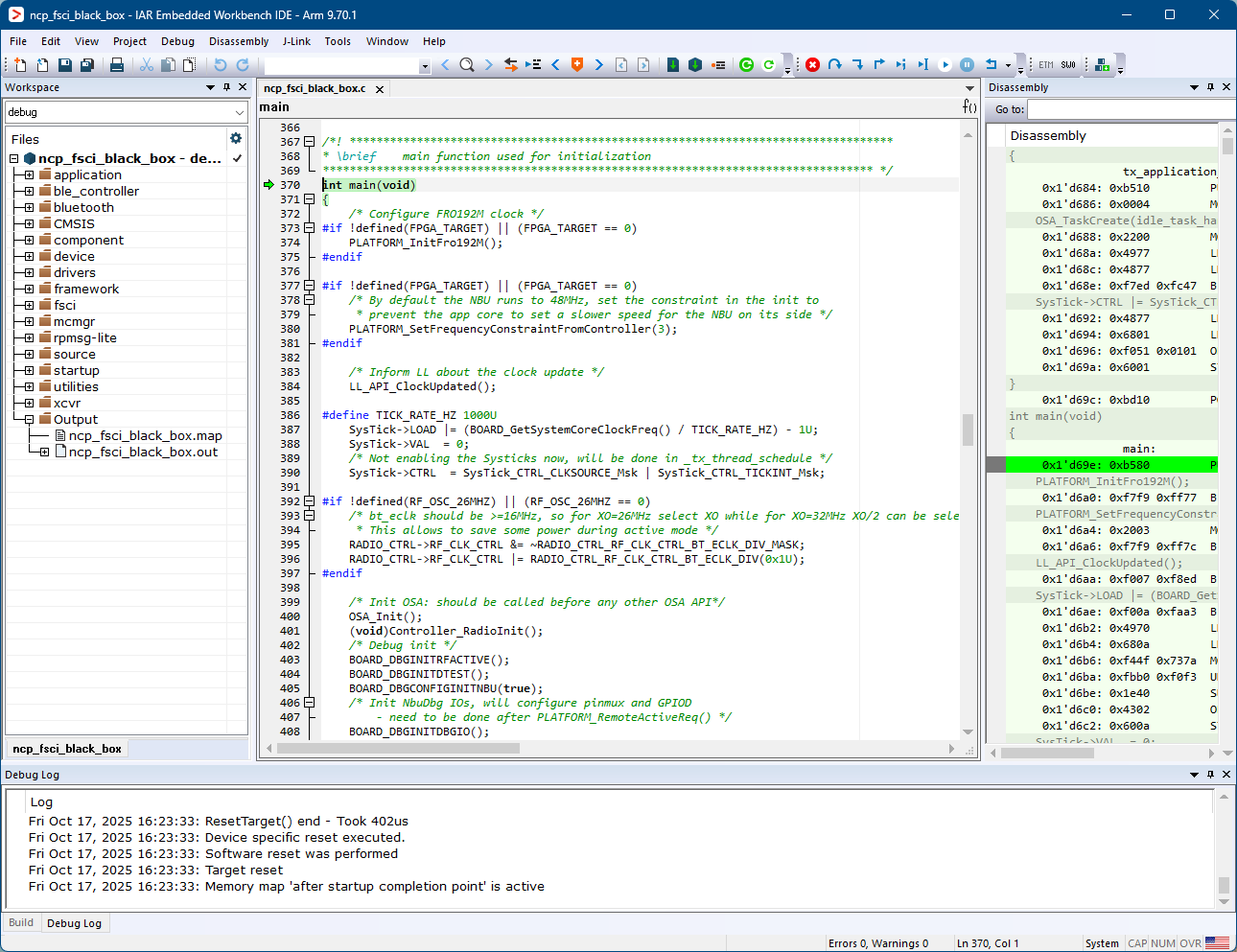 Running the code on IAR