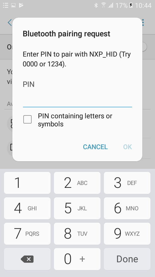 Enter PIN prompt on Android platform