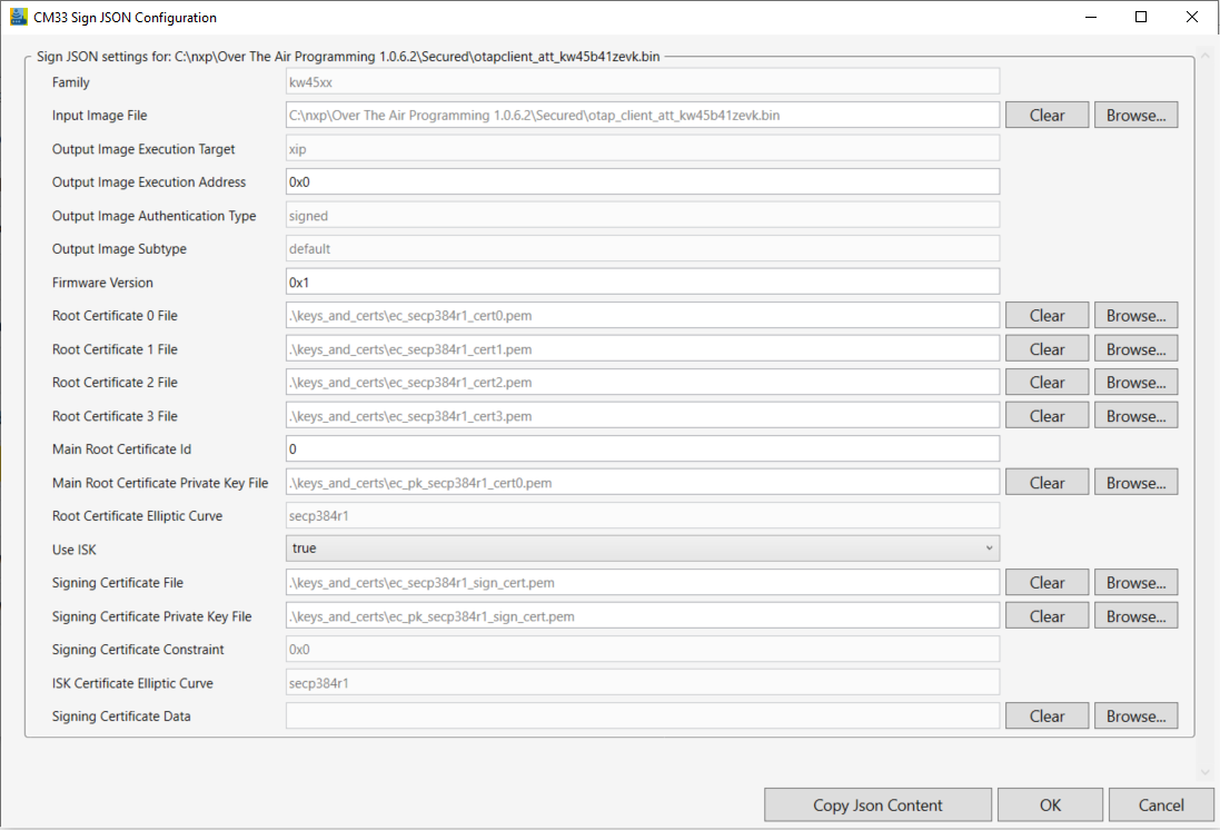 CM33 sign JSON configuration